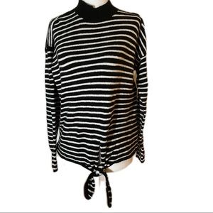 Loft Dark Blue White Stripe Wool Blend mock neck long sleeve slouchy sweater SP